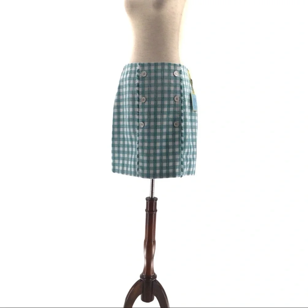CeCe Frayed Tweed‎ Frame Gingham Pencil Mini Skirt